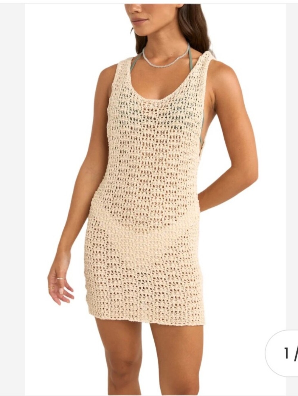 Rhythm. Maddie Open-Knit Scoop Neck Mini Coverup in Cream